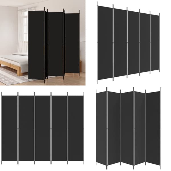 Rumsavdelare 5 paneler svart 250x220 cm tyg - Rumsavdelare - Skärmavdelare - Home & Living