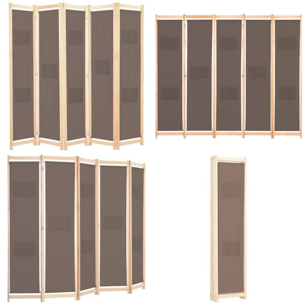 5-panels rumdeler 200 x 170 x 4 cm stof brun - Rumdeler - Rumdelere - Home & Living