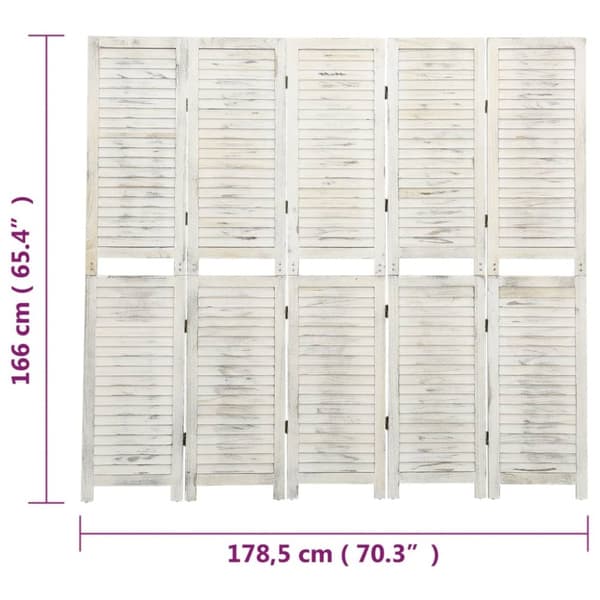 5-panels rumdeler 178,5x166 cm massivt træ antik hvid - Rumdeler - Rumdelere - Home & Living