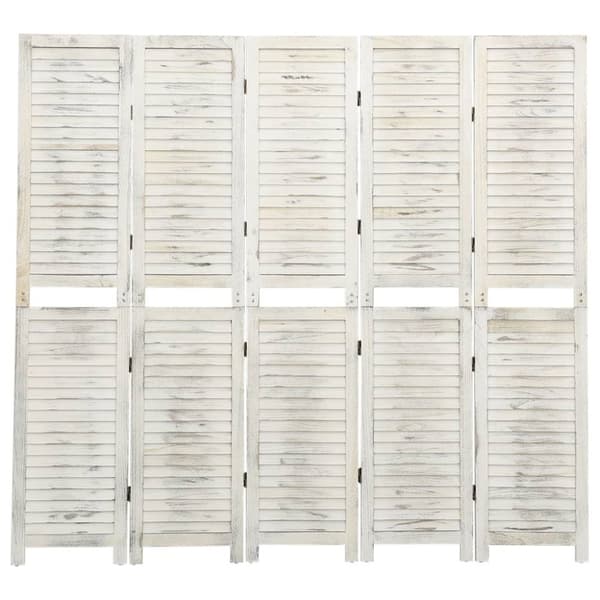 5-panels rumdeler 178,5x166 cm massivt træ antik hvid - Rumdeler - Rumdelere - Home & Living