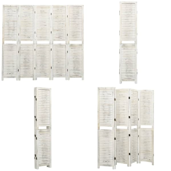 5-panels rumdeler 178,5x166 cm massivt træ antik hvid - Rumdeler - Rumdelere - Home & Living