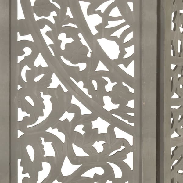 3-panels rumdeler håndskåret 120 x 165 cm massivt mangotræ grå - Rumdeler - Rumdelere - Home & Living