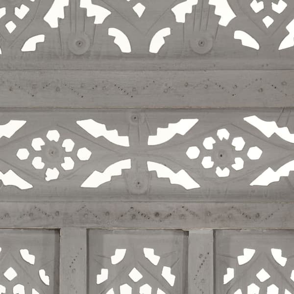 3-panels rumdeler håndskåret 120 x 165 cm massivt mangotræ grå