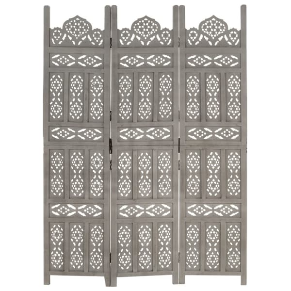 3-panels rumdeler håndskåret 120 x 165 cm massivt mangotræ grå