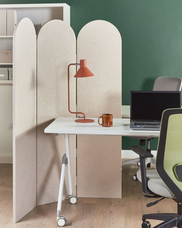 Romdeler Beige Polyester Stålramme 3 Paneler Dekorativ Skjerm Skillevegg