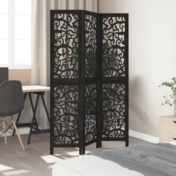 vidaXL Romdeler 3 paneler svart heltre keisertre
