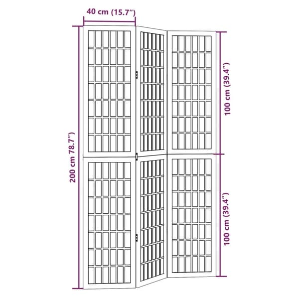 vidaXL Romdeler 3 paneler svart heltre keisertre