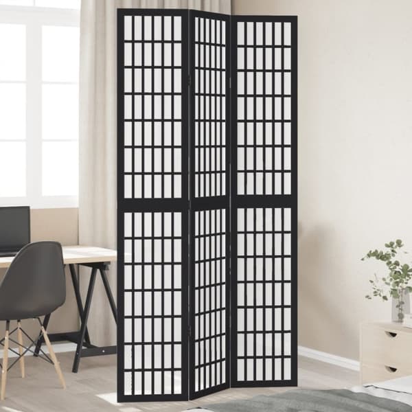 vidaXL Romdeler 3 paneler svart heltre keisertre