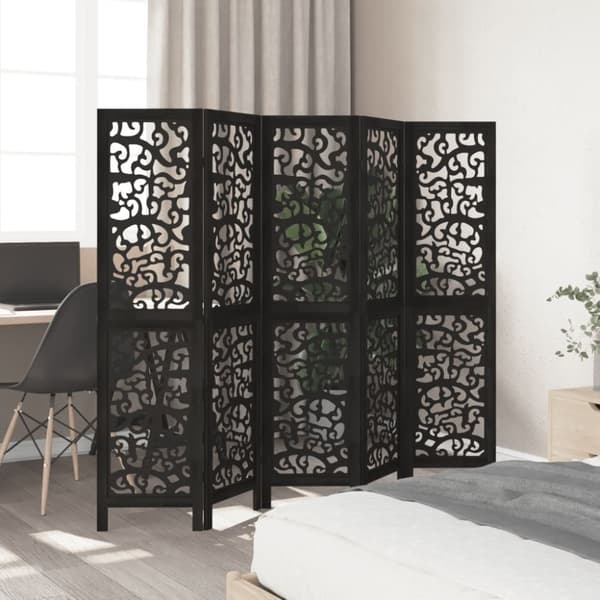 vidaXL Romdeler 5 paneler svart heltre keisertre