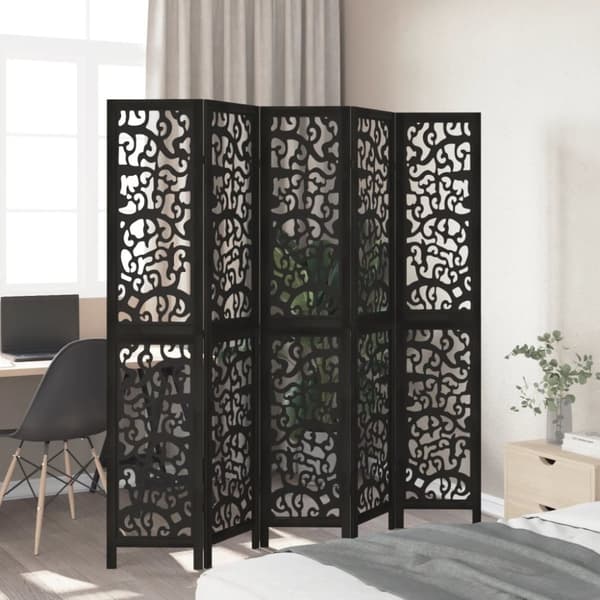 vidaXL Romdeler 5 paneler svart heltre keisertre