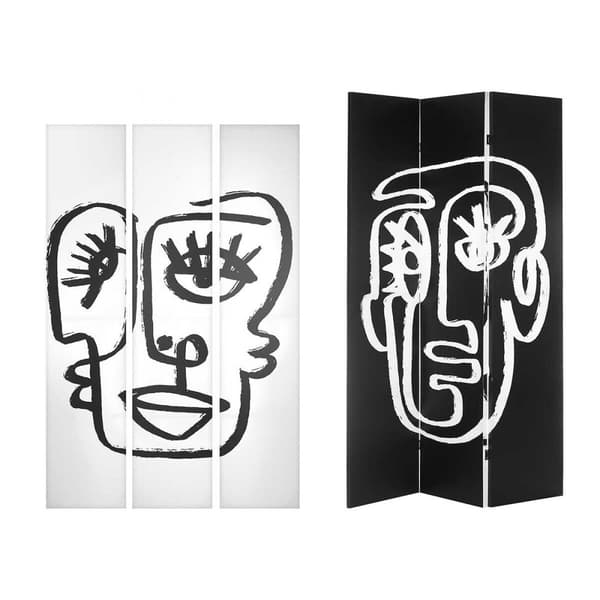 Skärm Vit Svart Kanvas 122 x 2,5 x 180 cm Ansikte