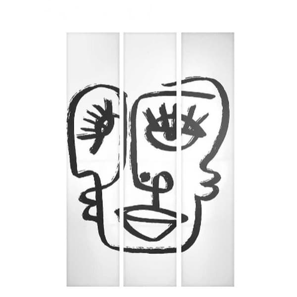 Skärm Vit Svart Kanvas 122 x 2,5 x 180 cm Ansikte