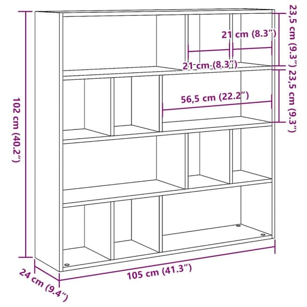 vidaXL Bokhylle/romdeler artisan eik 105x24x102 cm