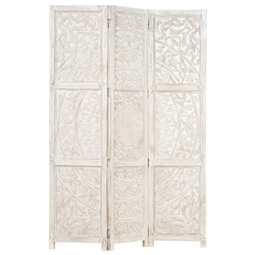 Rumsavdelare 3 paneler handsnidad vit 120x165 cm mangoträ