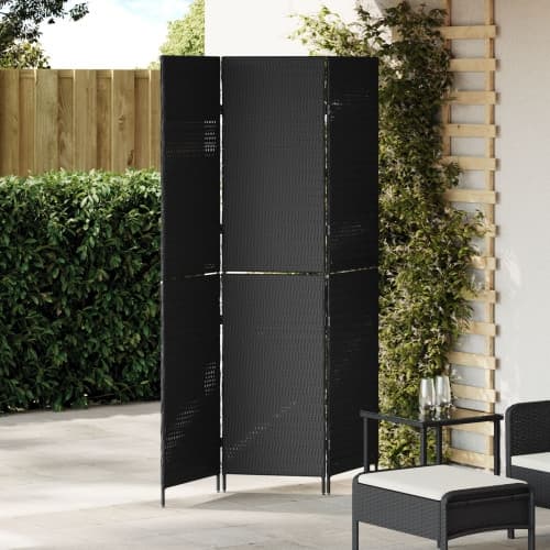 Rumsavdelare 3 Paneler Fällbar Svart 146x180 cm Poly Rattan