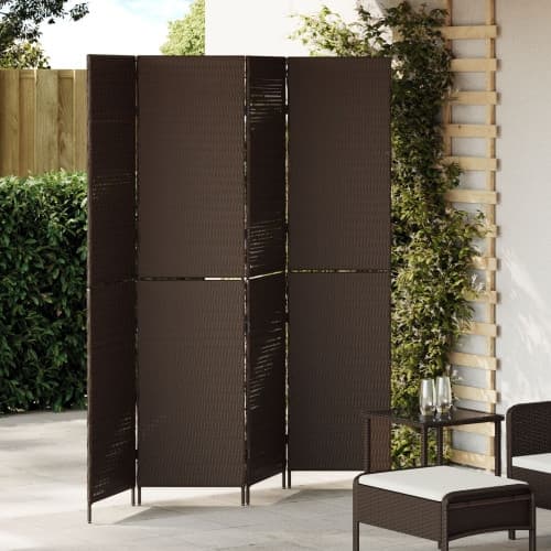 Rumdelare 4 Paneler Hopfällbar Brun 195x180 cm Poly Rattan