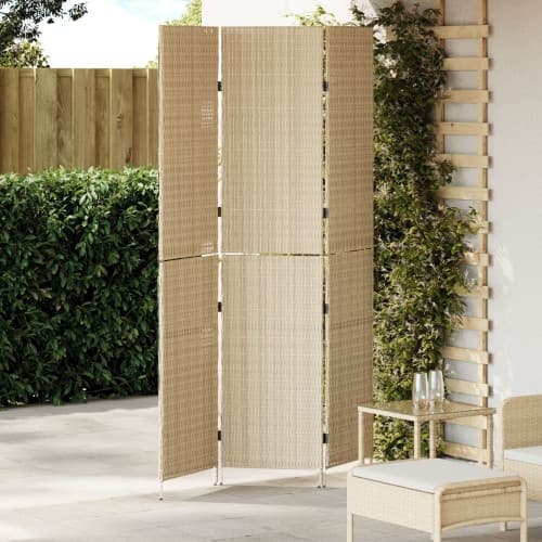 Rumavdelare 3 paneler Fällbar Beige 147x180 cm Poly Rattan