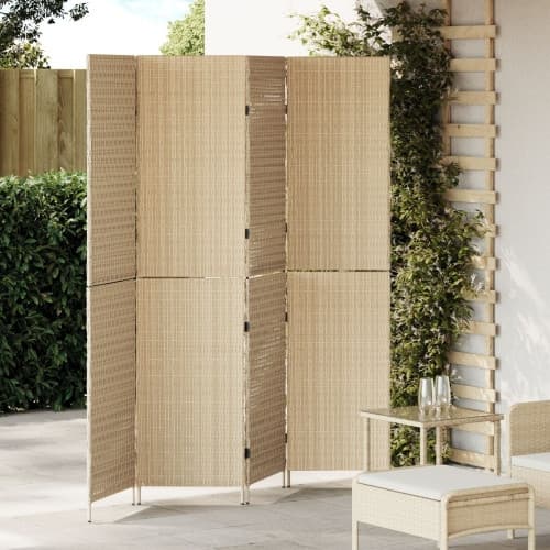 Rumsavskiljare 4 Paneler Fällbar Beige 196x180 cm Poly Rattan
