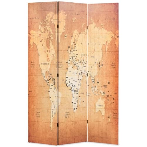 Vikbar rumsavdelare världskarta 120x170 cm gul