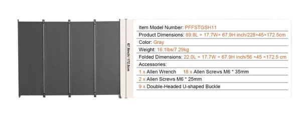VEVOR Rumdeler, Enkeltpanel Beige, Robust Carbonstålramme,Firepanel grå