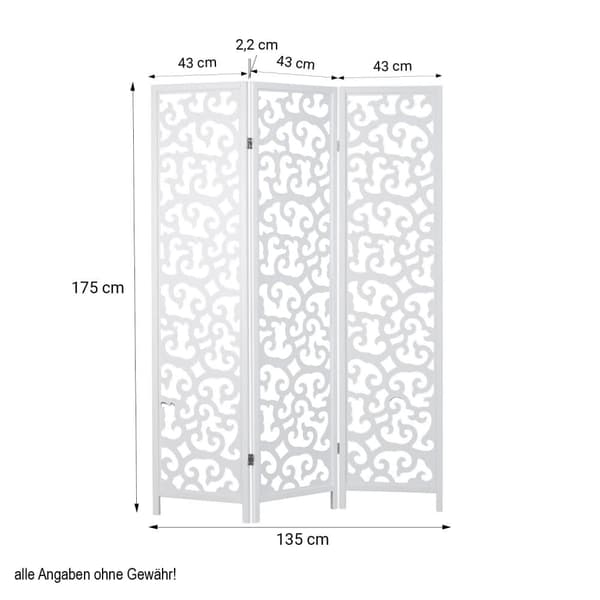 Rumdelare, 175x130x2.2 cm, Hvid