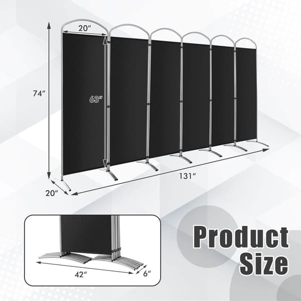 Rumsdeler, 6,2Ft Foldbar 6-Panel, 130x20x74 cm, Sort