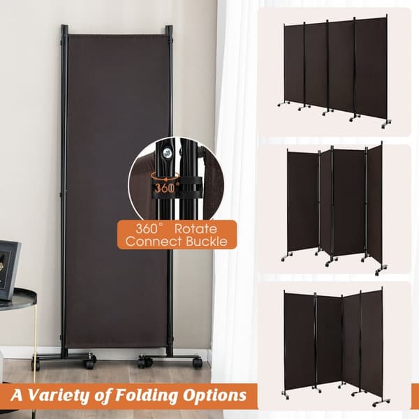 Rumsdeler, 4-panel foldbar rumsdeler 6 fod rullende privatlivsskærm med låsbare hjul, 89x12x68 tommer, Brun