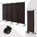 Miniatyrbillede 4 af 8: Rumsdeler, 4-panel foldbar rumsdeler 6 fod rullende privatlivsskærm med låsbare hjul, 89x12x68 tommer, Brun