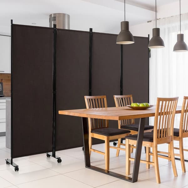 Rumsdeler, 4-panel foldbar rumsdeler 6 fod rullende privatlivsskærm med låsbare hjul, 89x12x68 tommer, Brun