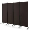 Miniatyrbillede 1 af 8: Rumsdeler, 4-panel foldbar rumsdeler 6 fod rullende privatlivsskærm med låsbare hjul, 89x12x68 tommer, Brun