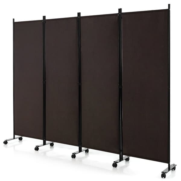 Rumsdeler, 4-panel foldbar rumsdeler 6 fod rullende privatlivsskærm med låsbare hjul, 89x12x68 tommer, Brun