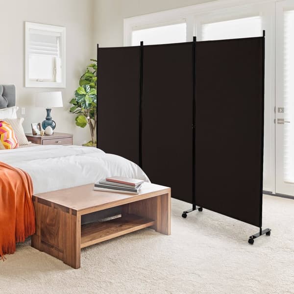 Rumsdeler, 3-panel foldbar rumsdeler med låsbare hjul, 103x12x71 tommer, Brun