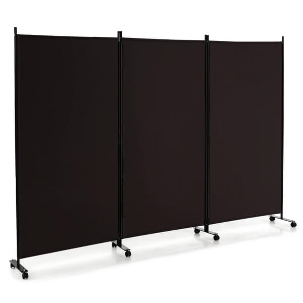 Rumsdeler, 3-panel foldbar rumsdeler med låsbare hjul, 103x12x71 tommer, Brun