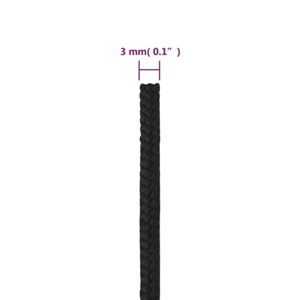 vidaXL Båttau helsvart 3 mm 100 m polypropylen