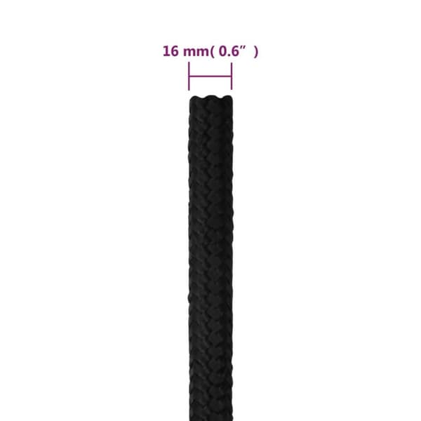 vidaXL Båttau helsvart 16 mm 50 m polypropylen