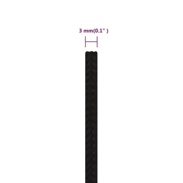 vidaXL Rep svart 3 mm 100 m polyester