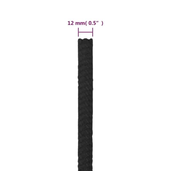 vidaXL Båttau helsvart 12 mm 100 m polypropylen