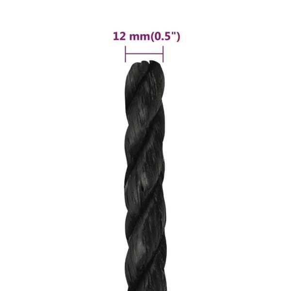 vidaXL Rep svart 12 mm 250 m polypropylen