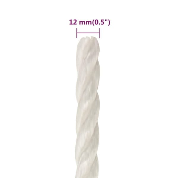 vidaXL Arbeidstau hvit 12 mm 25 m polypropylen