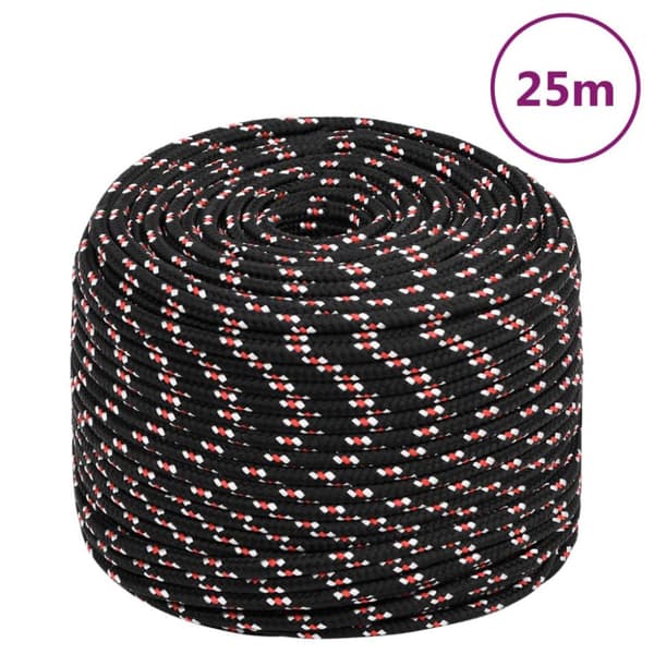 vidaXL Båttau svart 8 mm 25 m polypropylen