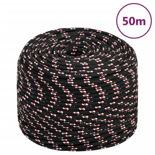 vidaXL Båtlina svart 6 mm 50 m polypropen
