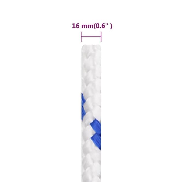 vidaXL Båttau hvit 16 mm 25 m polypropylen