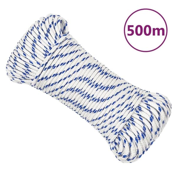 vidaXL Båttau hvit 5 mm 500 m polypropylen