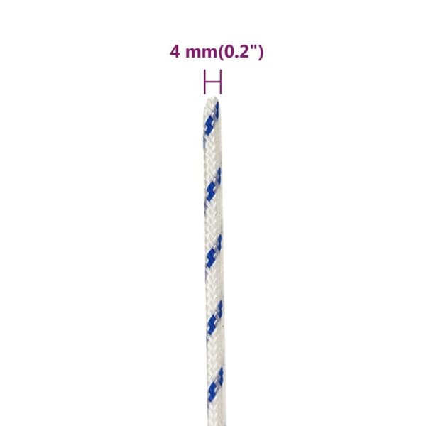 vidaXL Båttau hvit 4 mm 250 m polypropylen