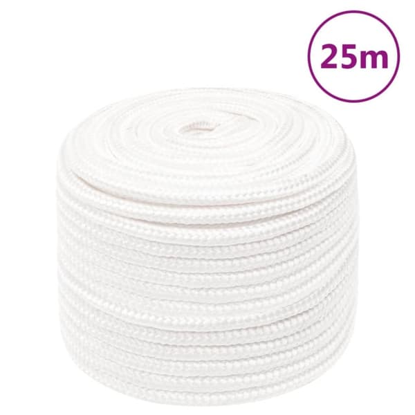 vidaXL Båttau helhvit 12 mm 25 m polypropylen