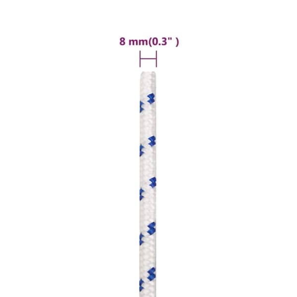 vidaXL Båttau hvit 8 mm 250 m polypropylen