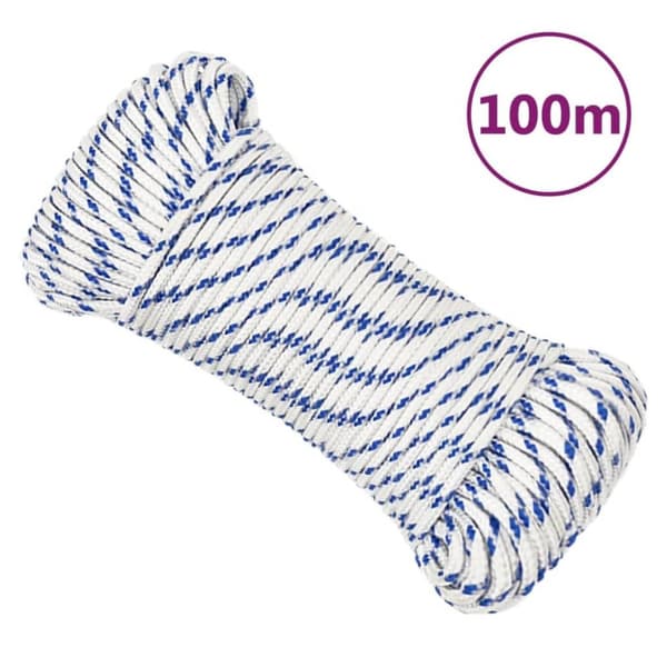 vidaXL Båttau hvit 5 mm 100 m polypropylen