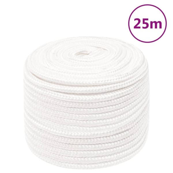 vidaXL Båttau helhvit 14 mm 25 m polypropylen