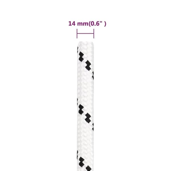 vidaXL Flettet båttau hvit 14 mmx250 m polyester