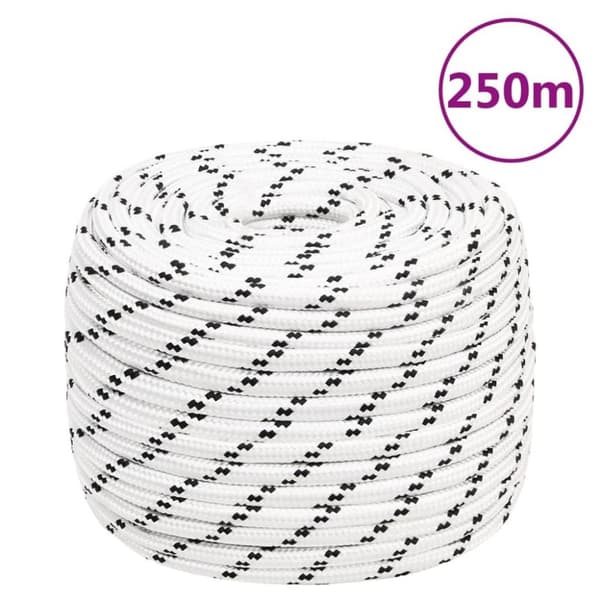 vidaXL Flettet båttau hvit 14 mmx250 m polyester